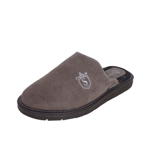 Pantuflas para hombre de gamuza genuina, STAHL E-4767 color Gris.